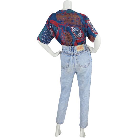 80s Vintage Bongo Light Acid Wash Rock Grunge High Waisted Mom Denim Jeans 28 - Picture 7 of 13